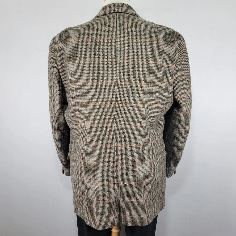 Hunt Club Men's Sport Coat Blazer Three Button Tweed Brown Plaid Wool Size 44L‎